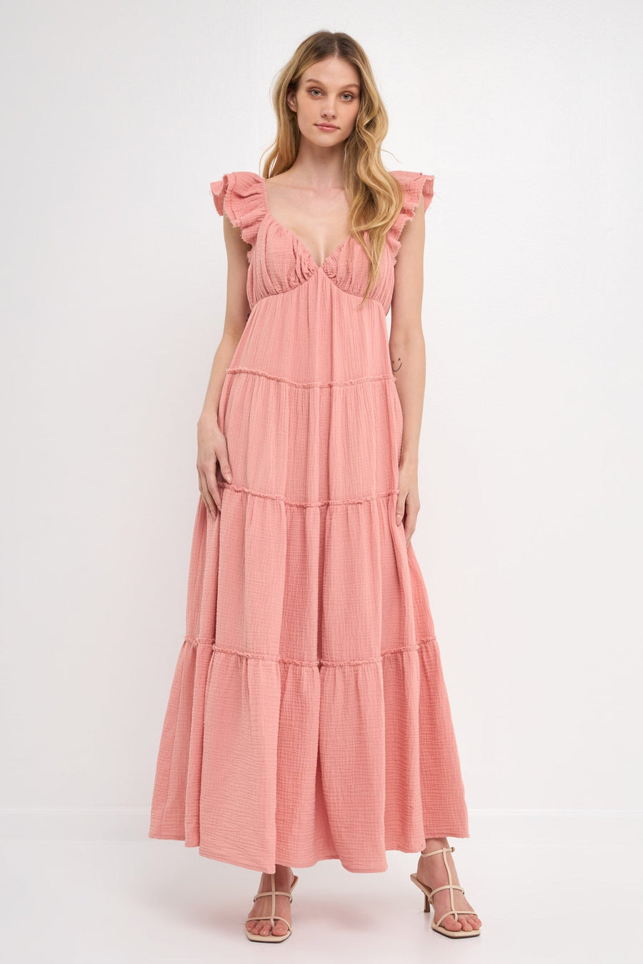 FREE THE ROSES - Raw Edge Details Sweetheart Maxi Boho Dress - DRESSES available at Objectrare