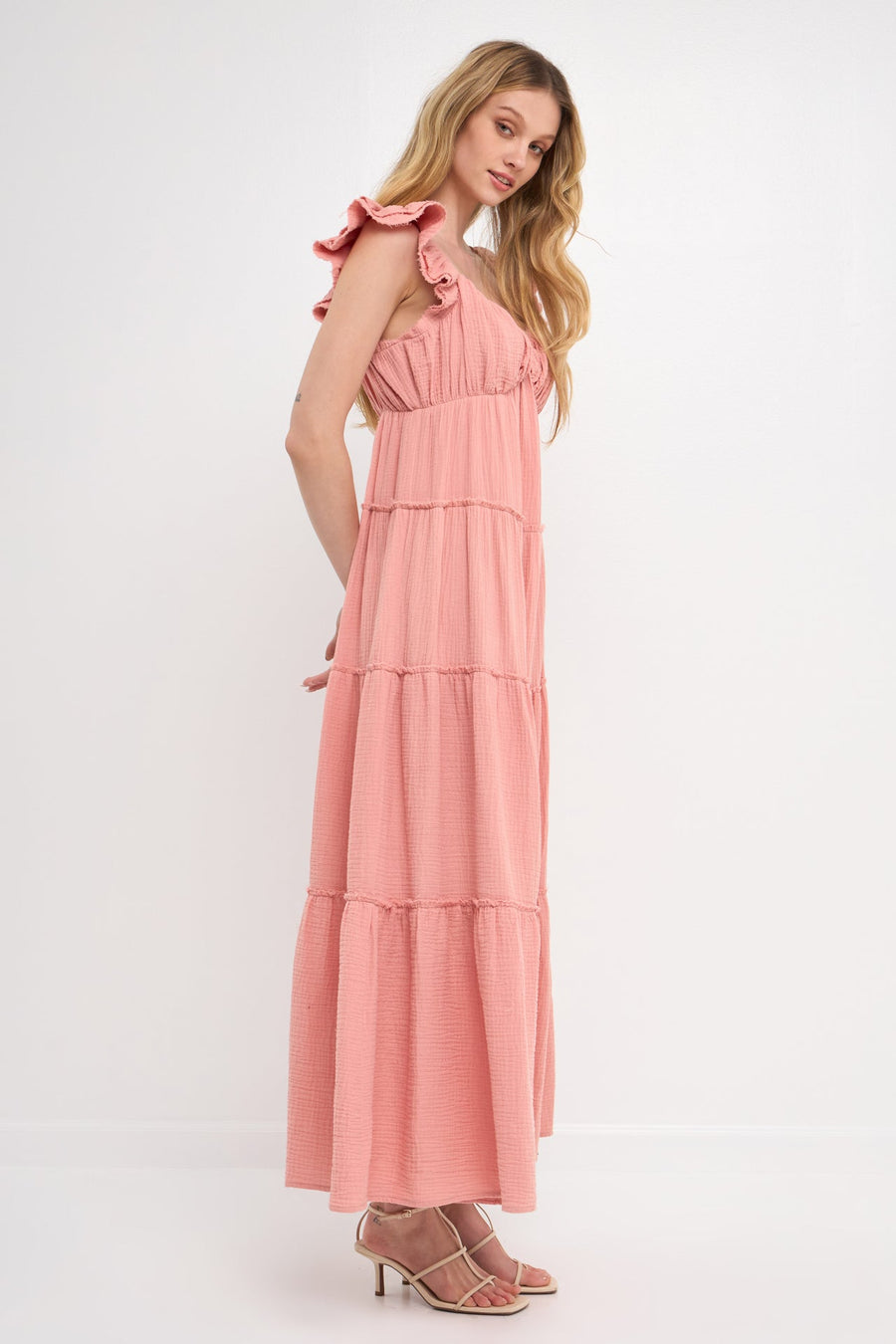 FREE THE ROSES - Raw Edge Details Sweetheart Maxi Boho Dress - DRESSES available at Objectrare