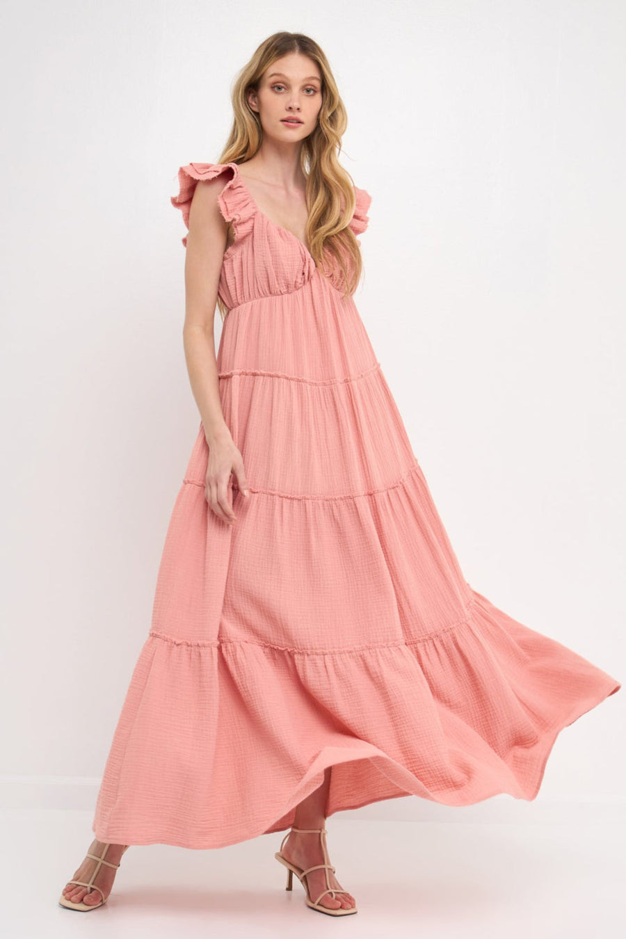 FREE THE ROSES - Raw Edge Details Sweetheart Maxi Boho Dress - DRESSES available at Objectrare