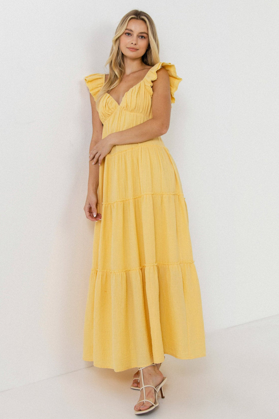 FREE THE ROSES - Raw Edge Details Sweetheart Maxi Boho Dress - DRESSES available at Objectrare