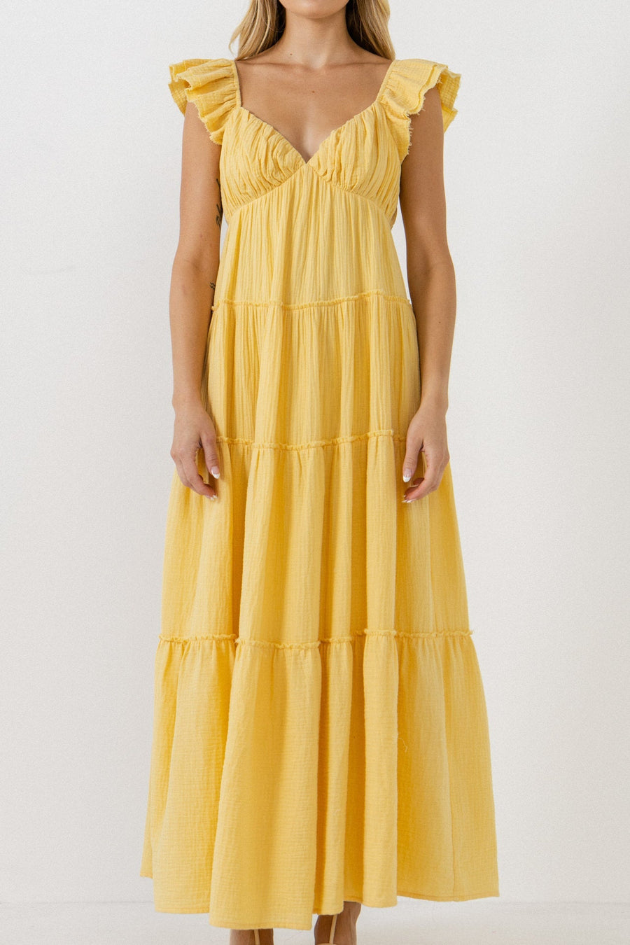FREE THE ROSES - Raw Edge Details Sweetheart Maxi Boho Dress - DRESSES available at Objectrare