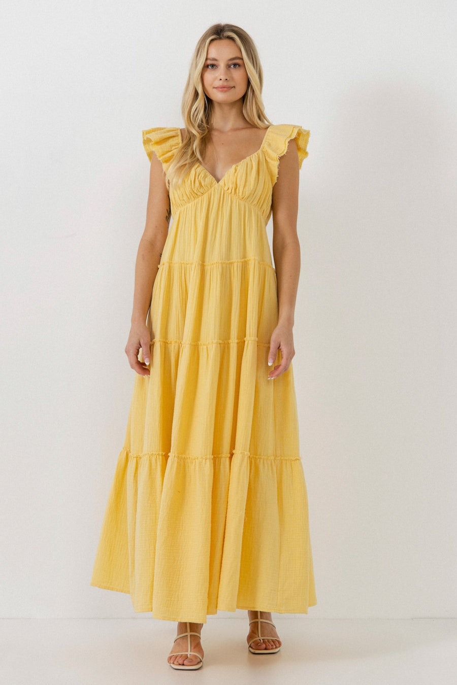 FREE THE ROSES - Raw Edge Details Sweetheart Maxi Boho Dress - DRESSES available at Objectrare