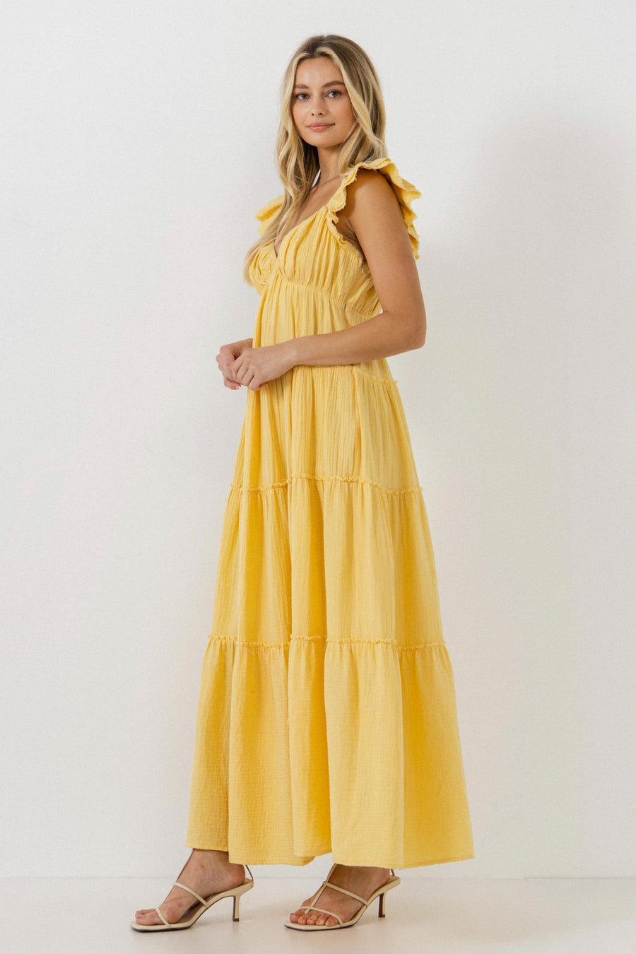 FREE THE ROSES - Raw Edge Details Sweetheart Maxi Boho Dress - DRESSES available at Objectrare