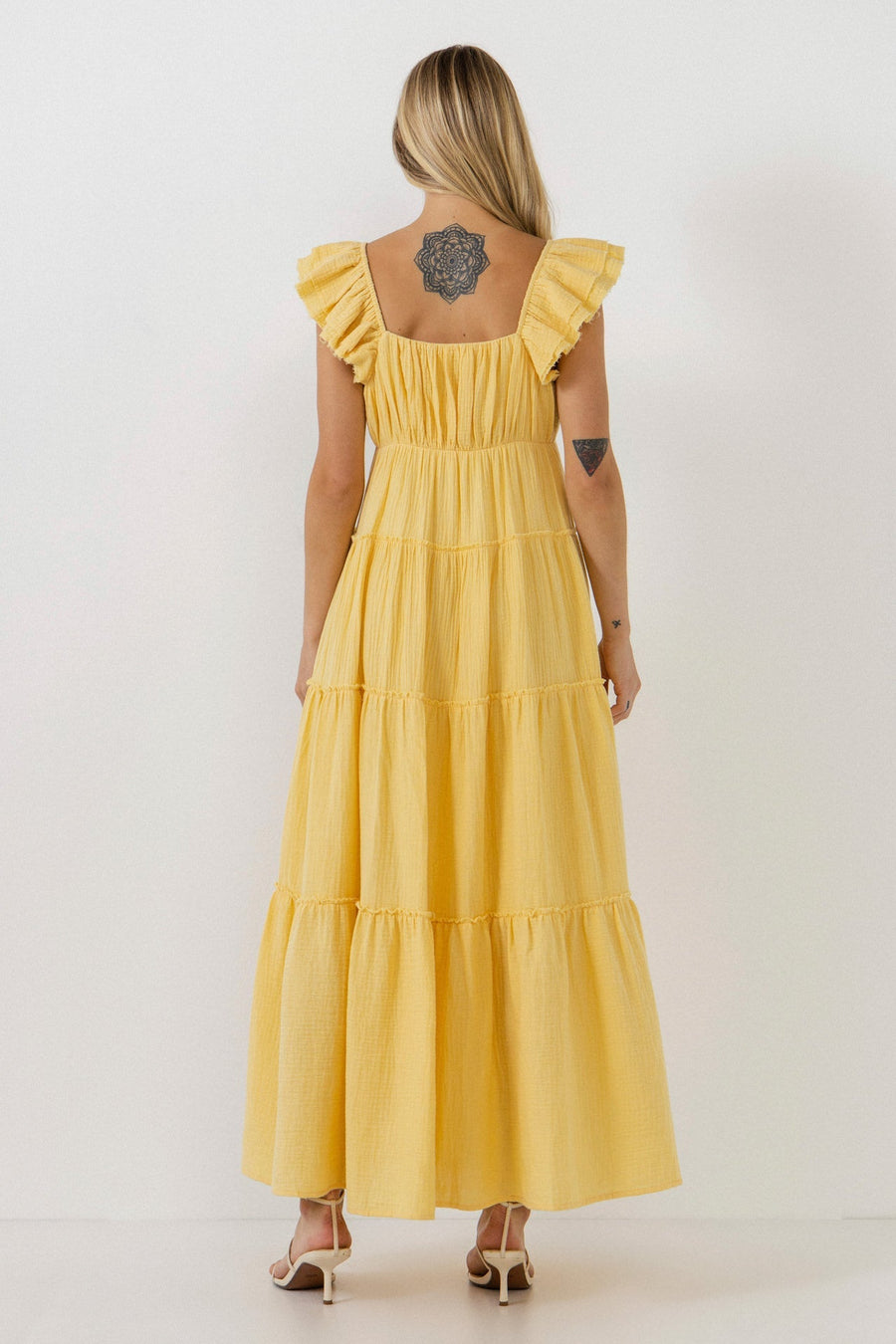 FREE THE ROSES - Raw Edge Details Sweetheart Maxi Boho Dress - DRESSES available at Objectrare