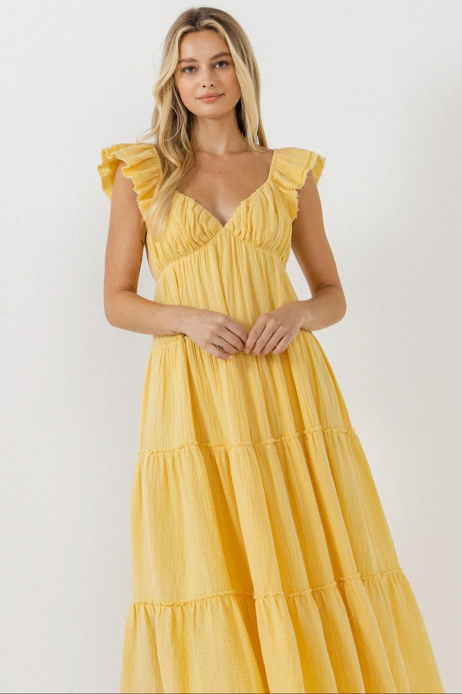 FREE THE ROSES - Raw Edge Details Sweetheart Maxi Boho Dress - DRESSES available at Objectrare