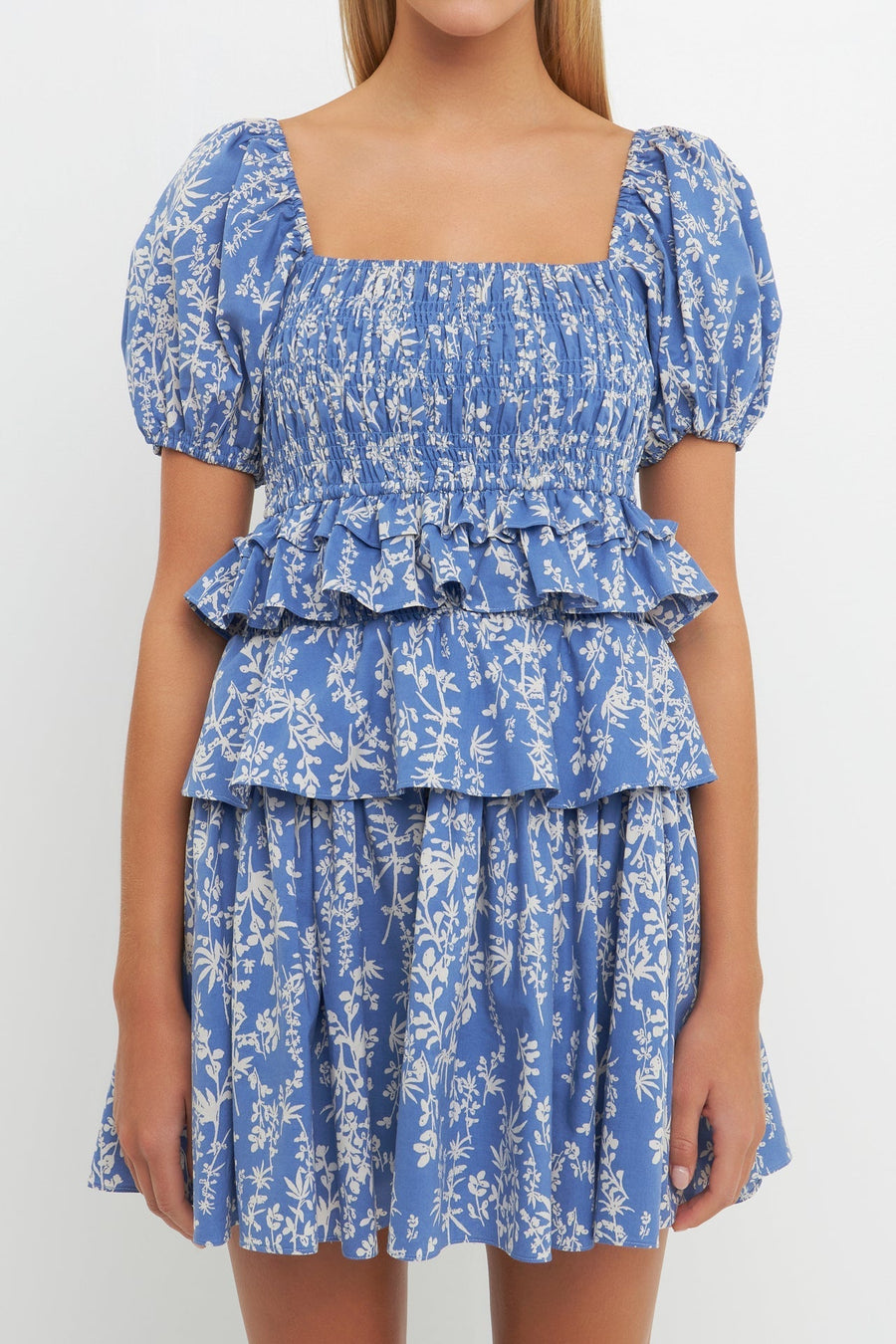 FREE THE ROSES - Floral Smocked Tiered Mini Dress - DRESSES available at Objectrare