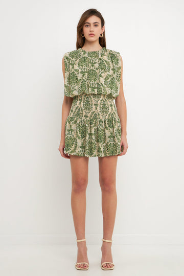 FREE THE ROSES - Chiffon Baroque Print Mini Dress - DRESSES available at Objectrare