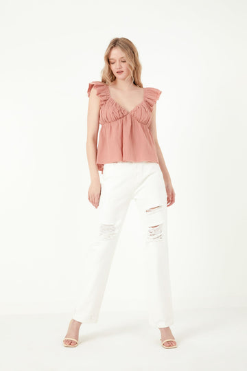 FREE THE ROSES - Sweet Heart Neck Raw Edge Top - TOPS available at Objectrare