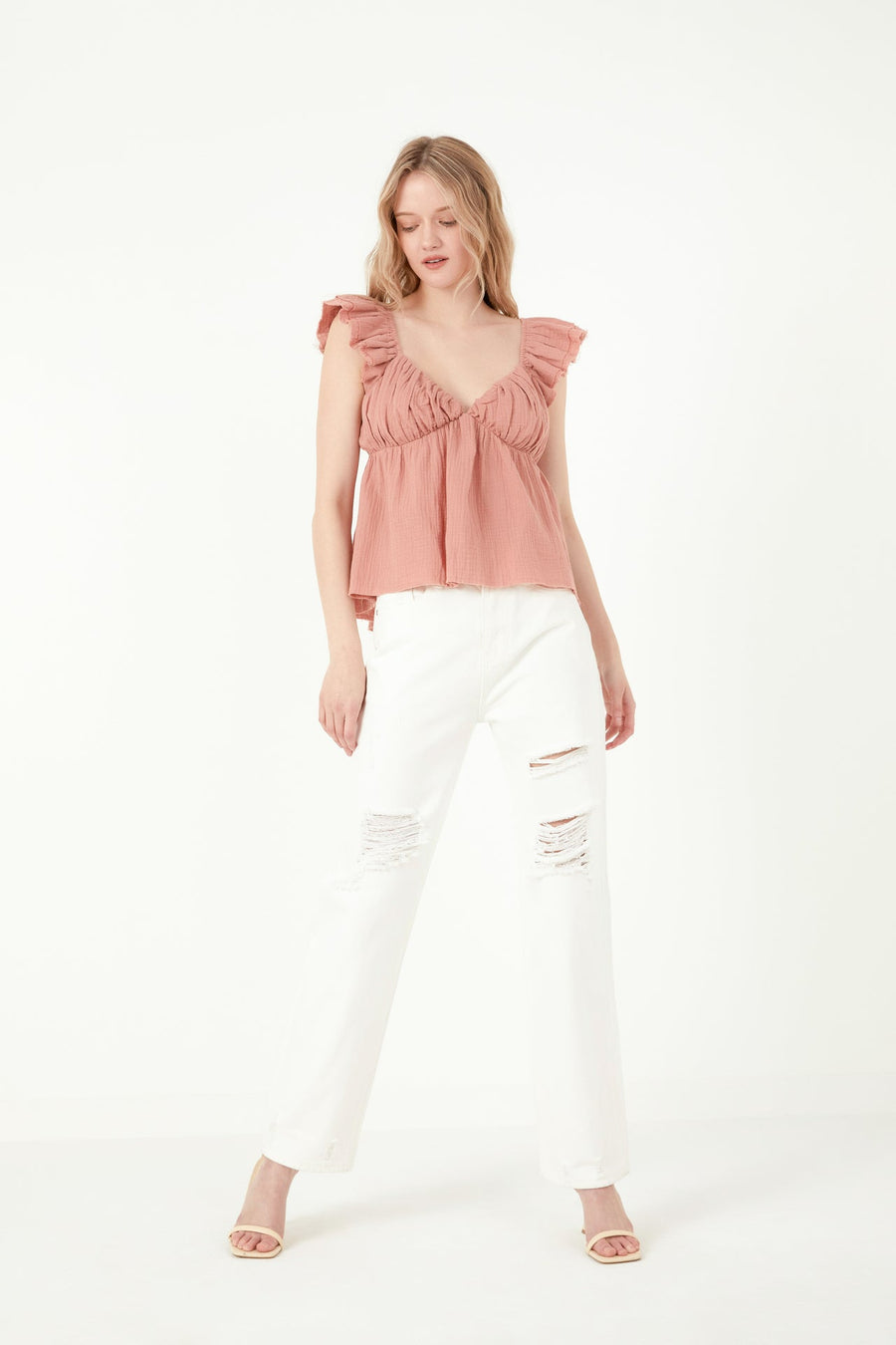 FREE THE ROSES - Sweet Heart Neck Raw Edge Top - TOPS available at Objectrare