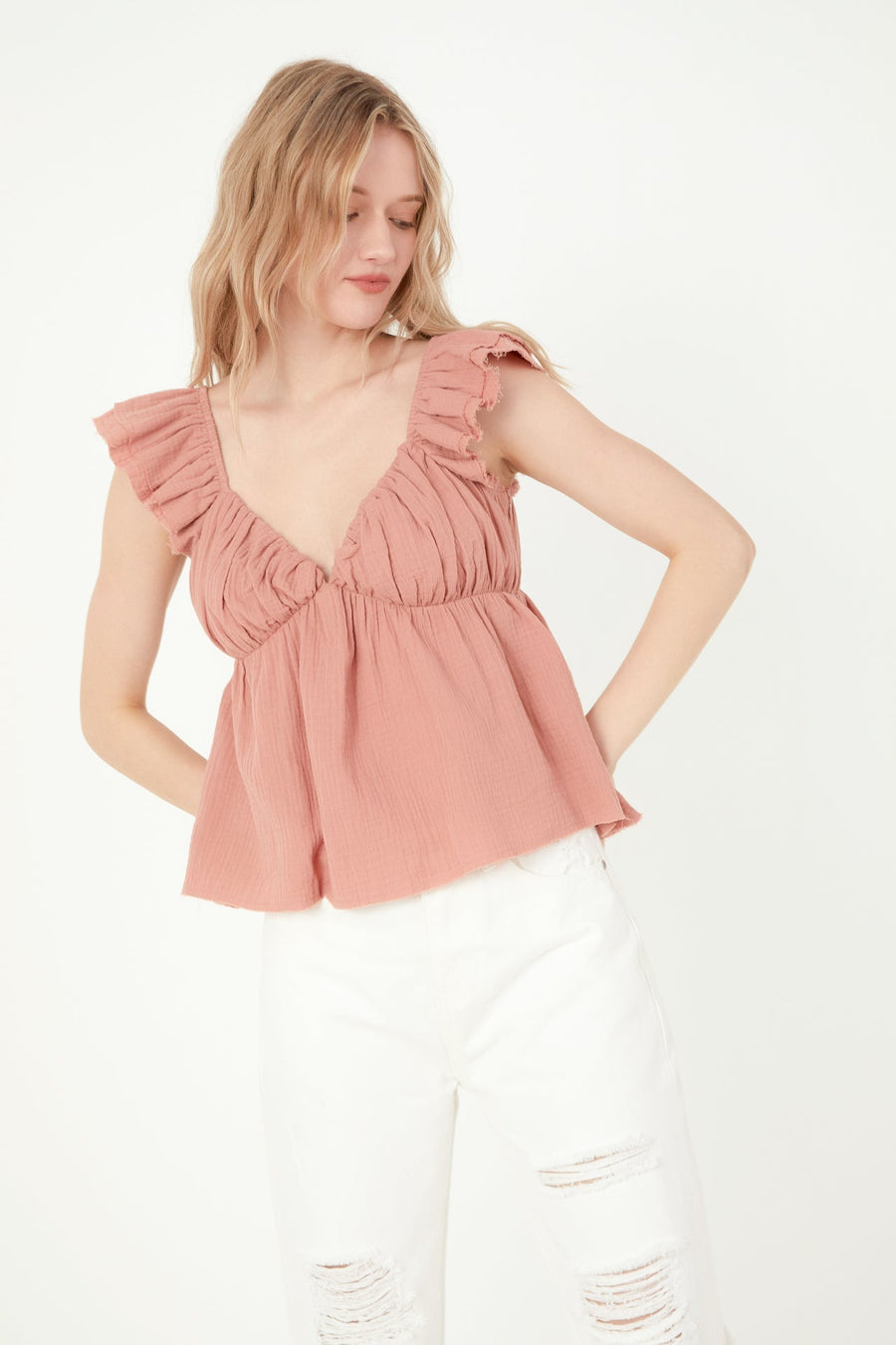FREE THE ROSES - Sweet Heart Neck Raw Edge Top - TOPS available at Objectrare