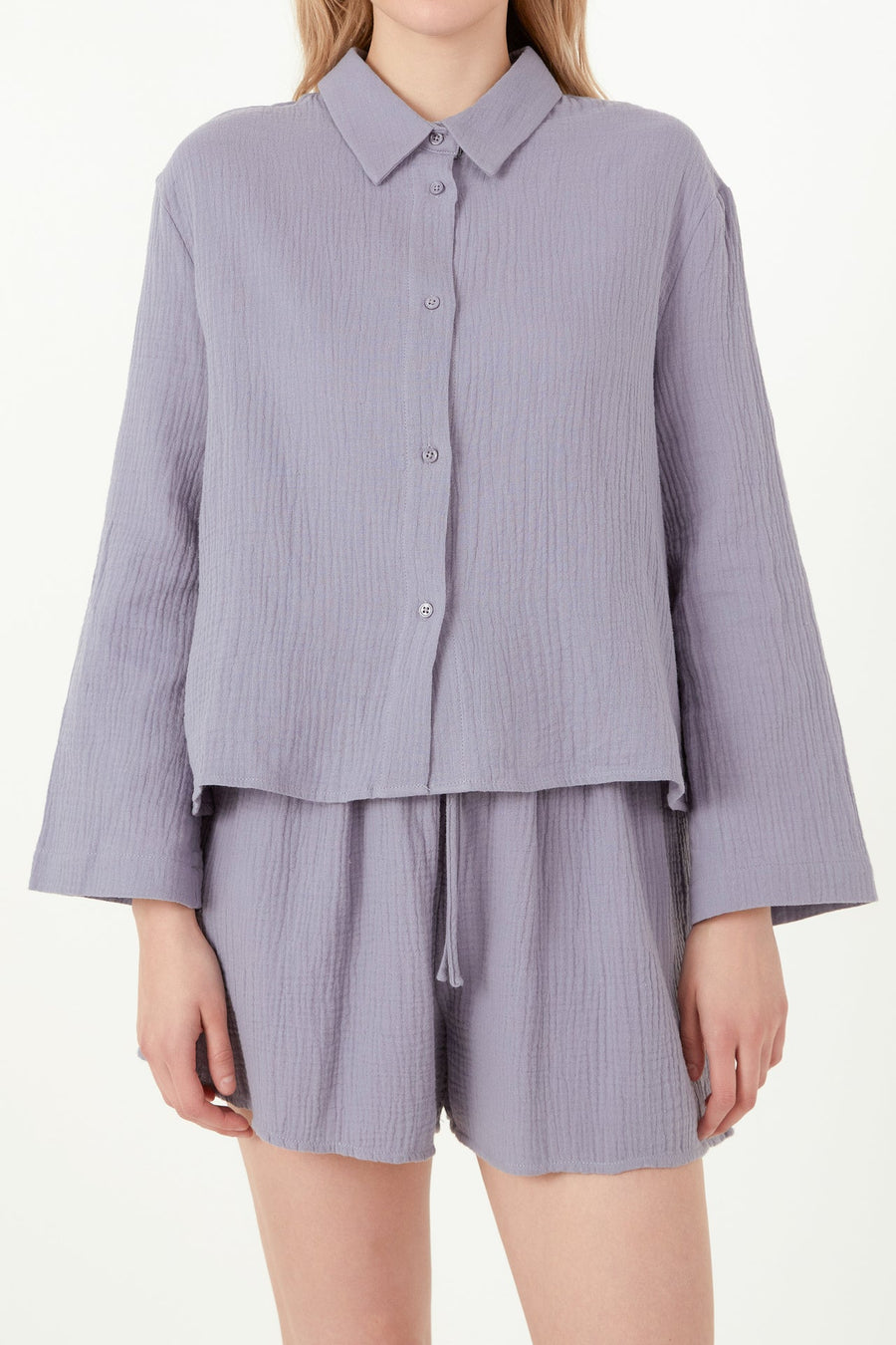 FREE THE ROSES - Gauze Corralled Top With Wide Sleeves and Slide Slit - TOPS available at Objectrare