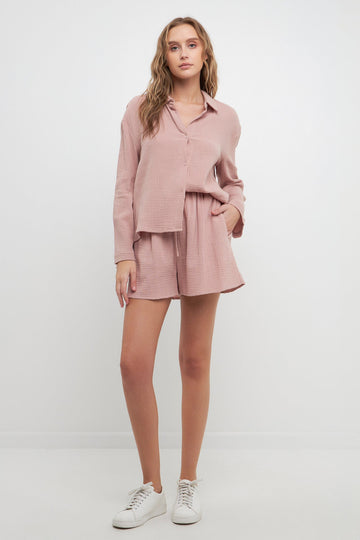 FREE THE ROSES - Gauze Corralled Top With Wide Sleeves and Slide Slit - TOPS available at Objectrare