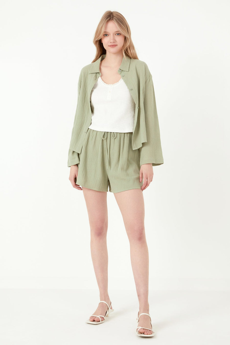 FREE THE ROSES - Gauze Corralled Top With Wide Sleeves and Slide Slit - TOPS available at Objectrare