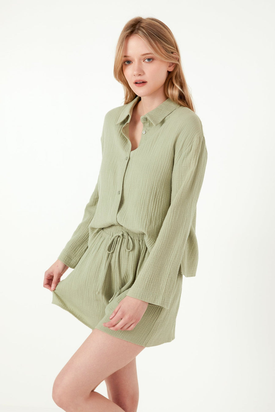 FREE THE ROSES - Gauze Corralled Top With Wide Sleeves and Slide Slit - TOPS available at Objectrare