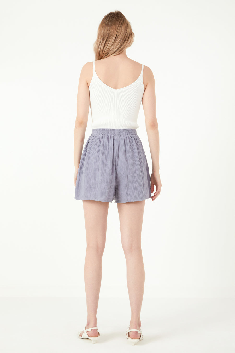 Gauze Shorts With Thick Elastic Band And Pockets
