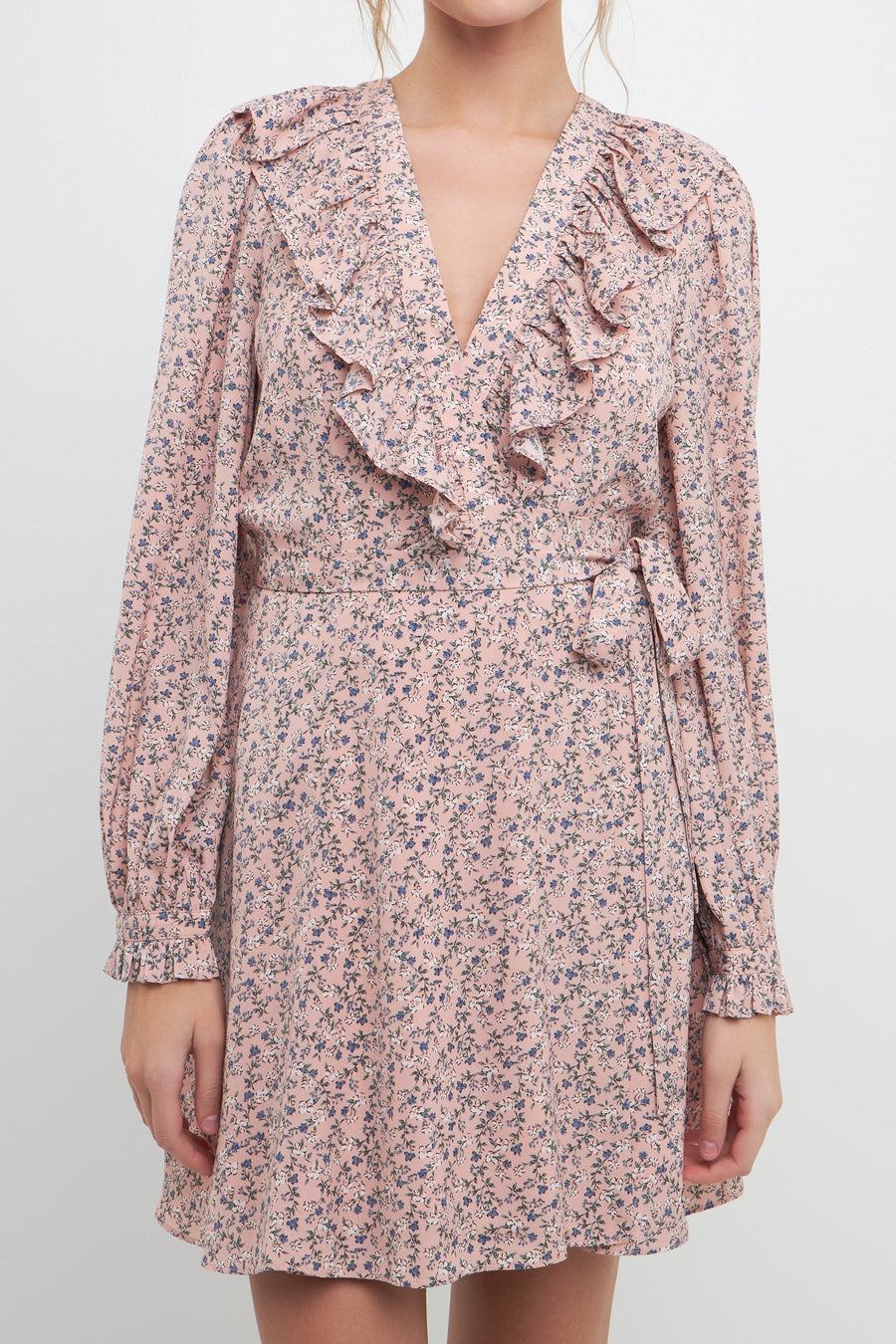 FREE THE ROSES - Wrapped Mini Dress with Ruffled Neckline - DRESSES available at Objectrare