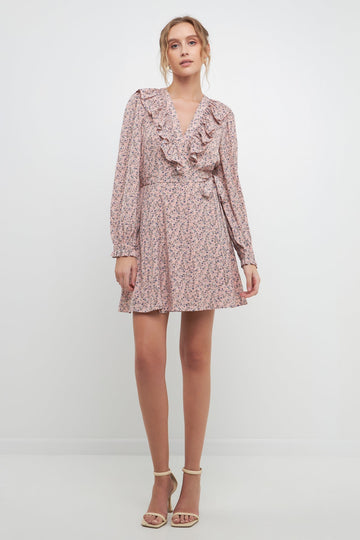 FREE THE ROSES - Wrapped Mini Dress with Ruffled Neckline - DRESSES available at Objectrare