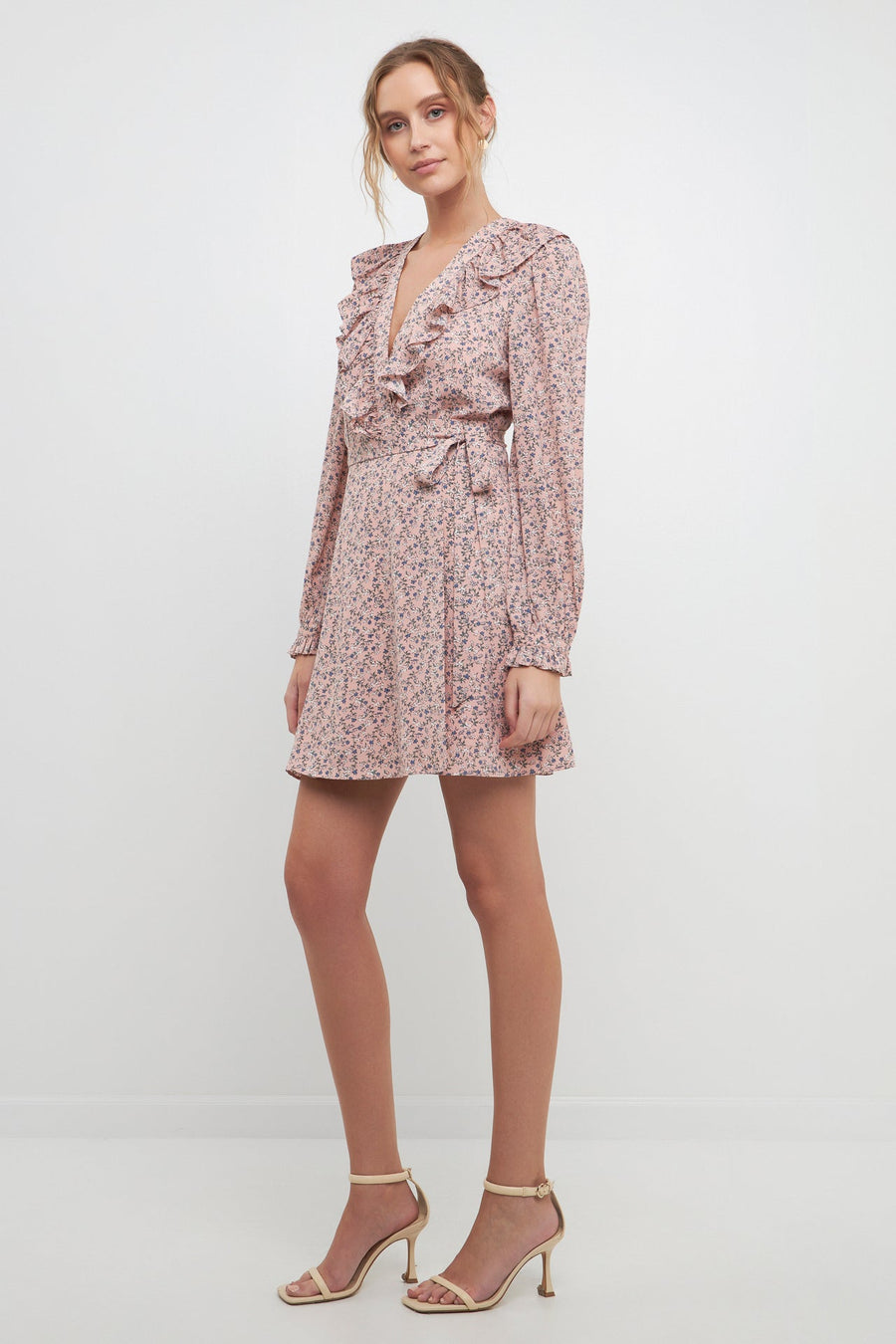 FREE THE ROSES - Wrapped Mini Dress with Ruffled Neckline - DRESSES available at Objectrare