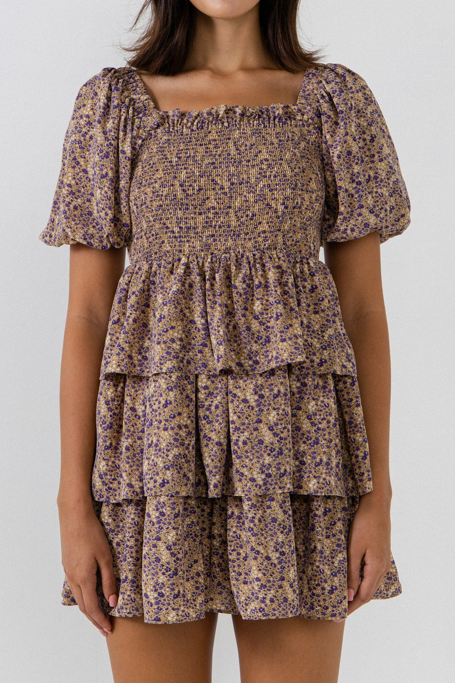 FREE THE ROSES - Puff Sleeve Ruffled Mini Dress - DRESSES available at Objectrare
