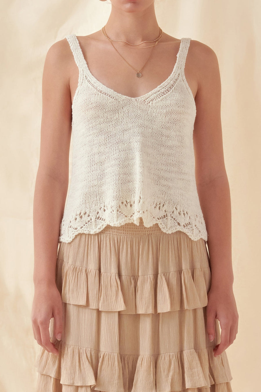 FREE THE ROSES - Knitted Scalloped Crop Top - CAMI TOPS & TANK available at Objectrare