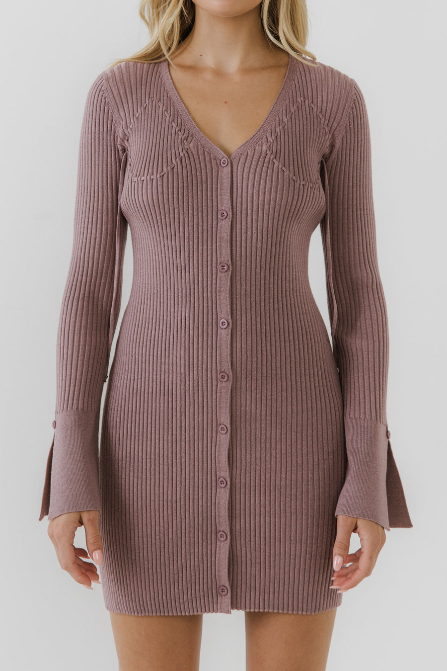 Button Up Corset Detail Knit Dress
