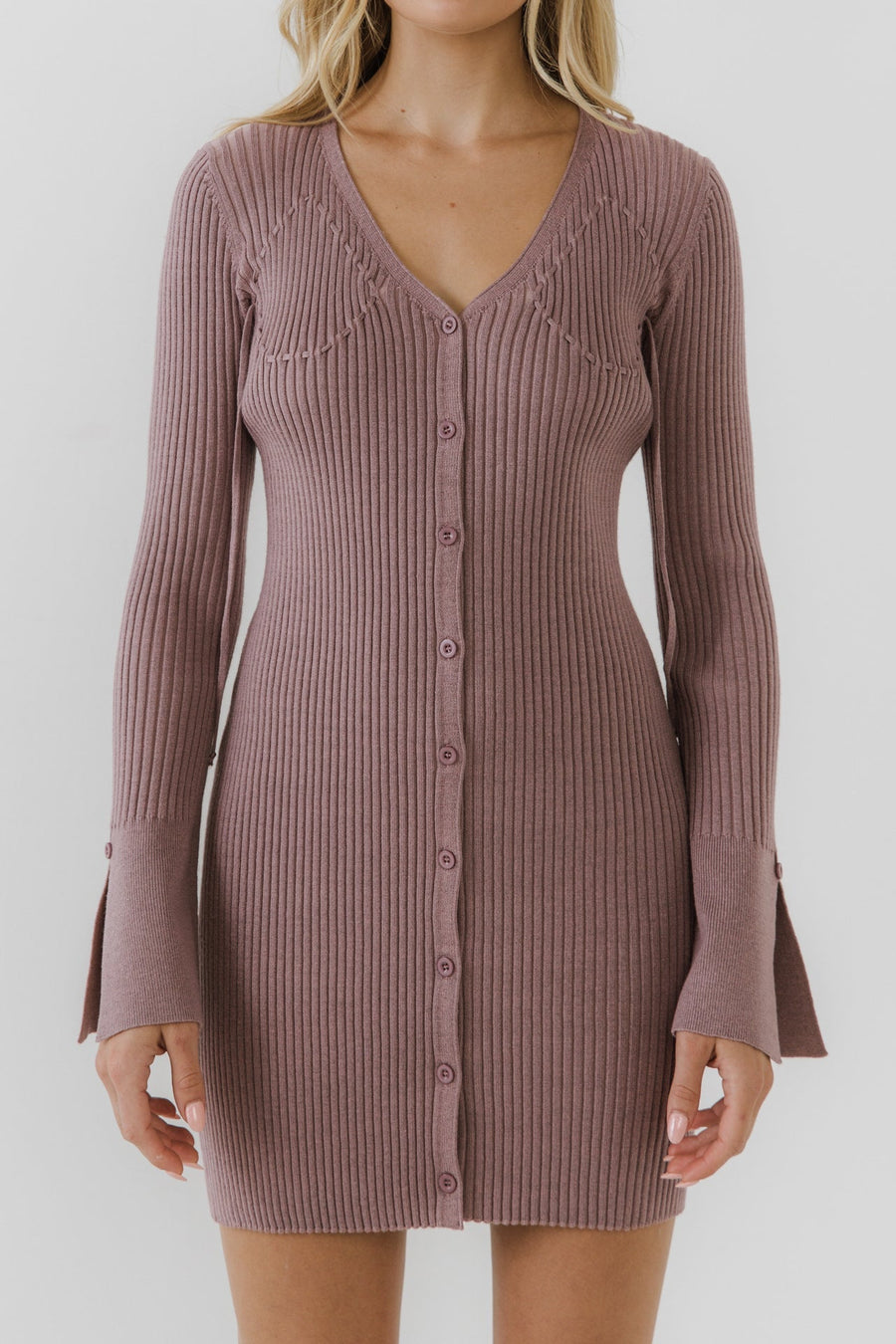FREE THE ROSES - Button Up Corset Detail Knit Dress - DRESSES available at Objectrare