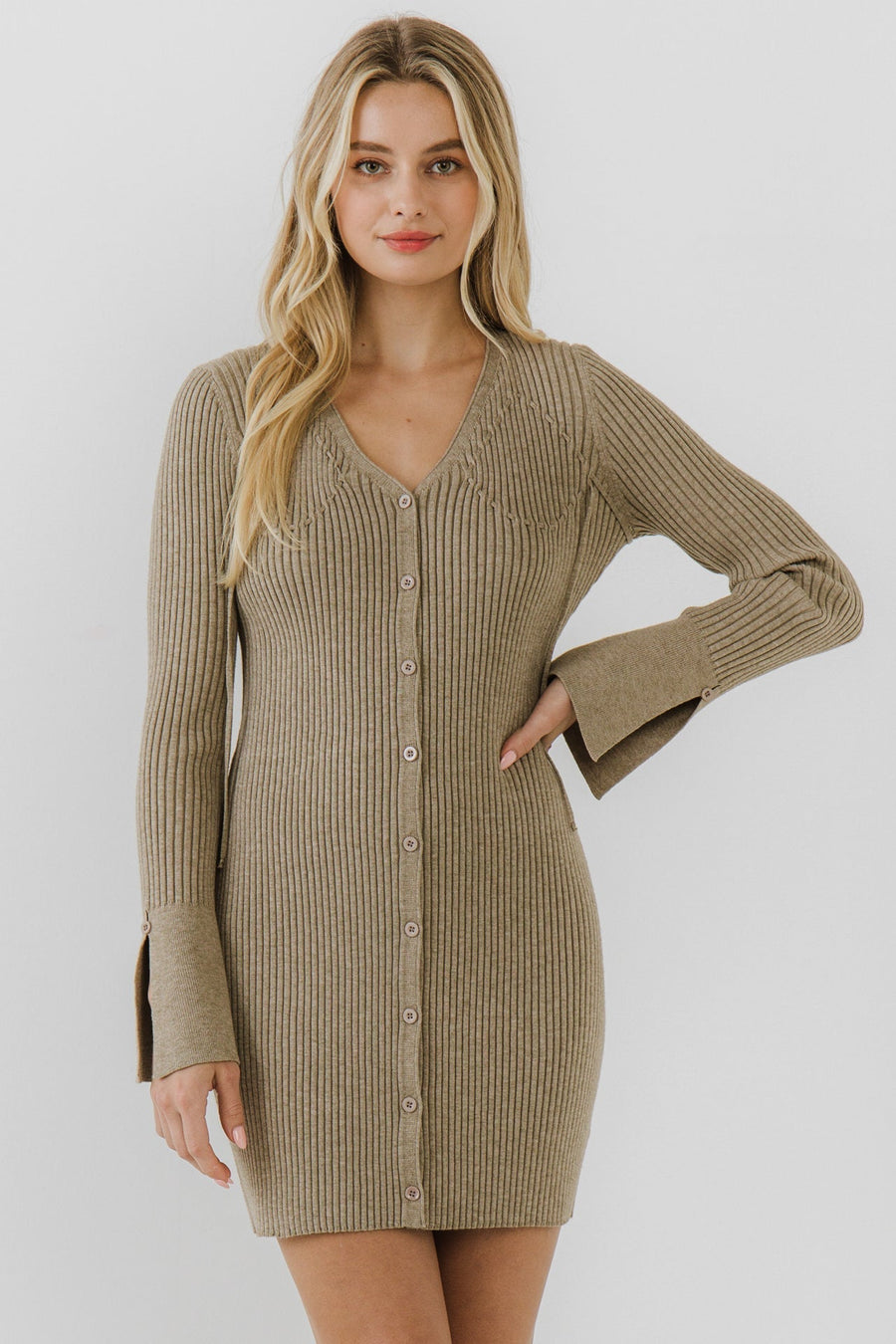 FREE THE ROSES - Button Up Corset Detail Knit Dress - DRESSES available at Objectrare