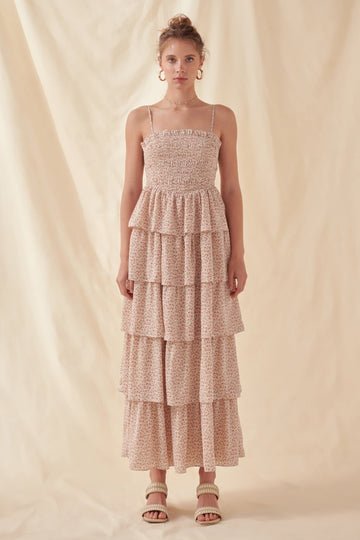 free the roses pink dress Free The Roses Maxi Dress S Pink Ruffle Sleeves Tiered Lined Zip Closure