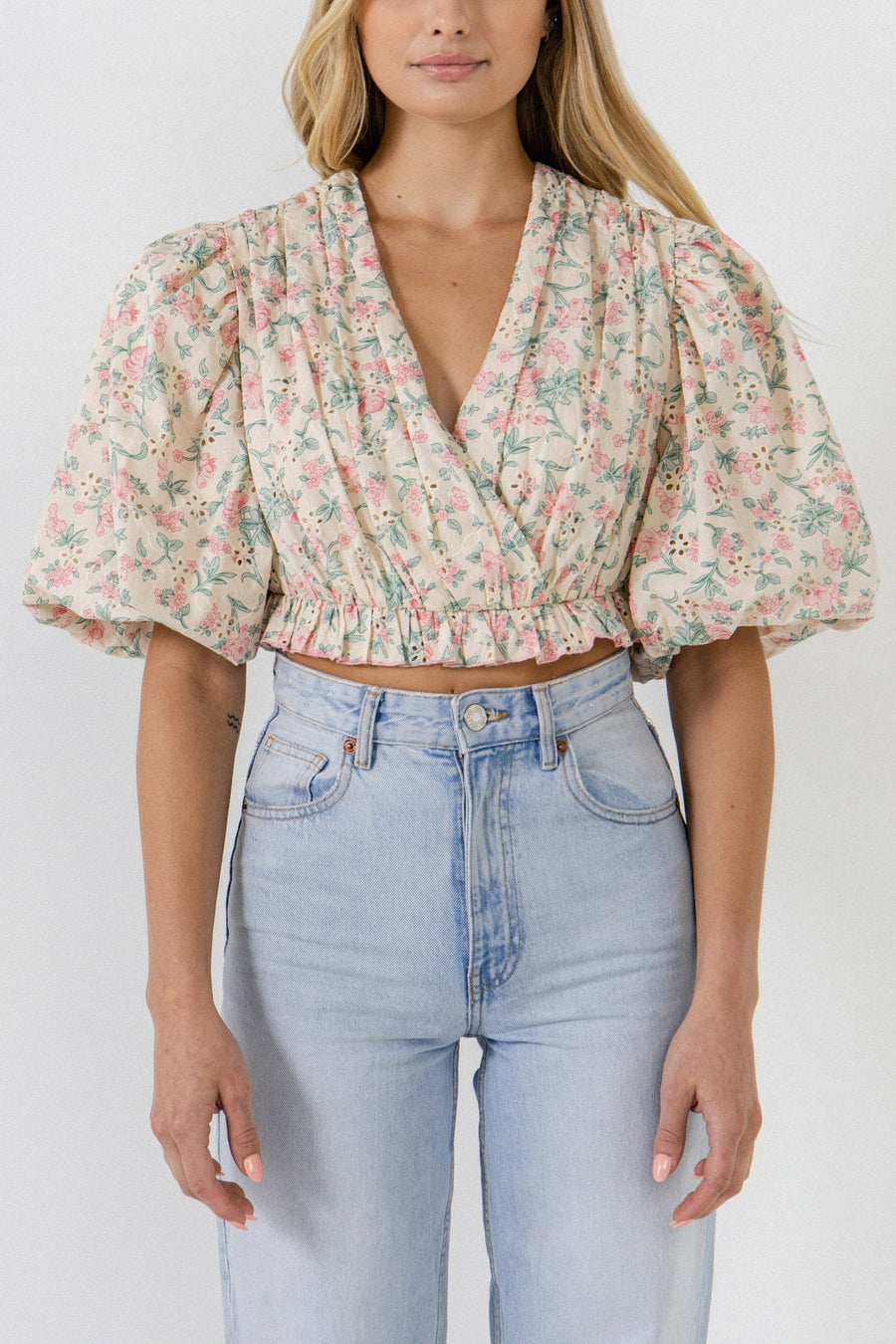 FREE THE ROSES - Floral Embroidered Blouson Top - TOPS available at Objectrare