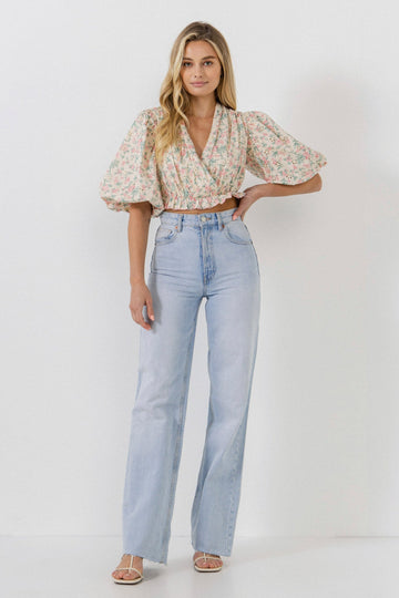 FREE THE ROSES - Floral Embroidered Blouson Top - TOPS available at Objectrare