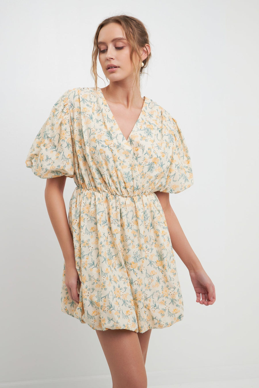 FREE THE ROSES - Floral Embroidered Bubble Mini Dress - DRESSES available at Objectrare