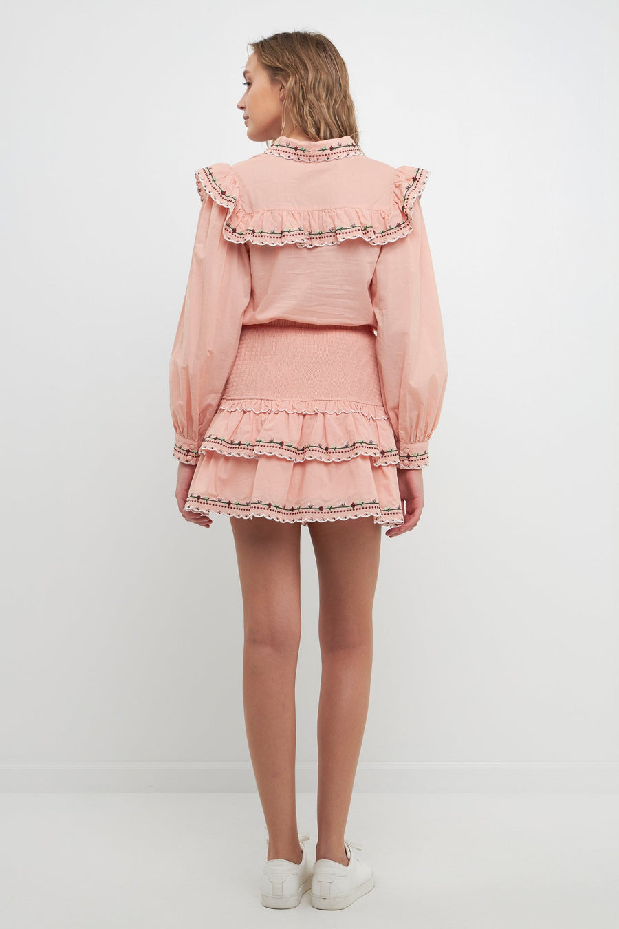 FREE THE ROSES - Floral Embroidered Smocked Mini Skirt - SKIRTS available at Objectrare