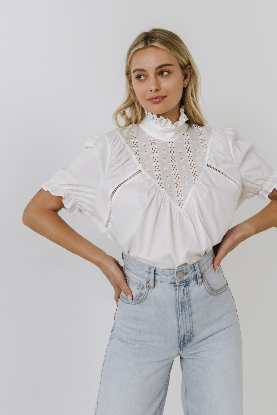 FREE THE ROSES - Short Sleeve Lace Yoke Blouse - SHIRTS & BLOUSES available at Objectrare