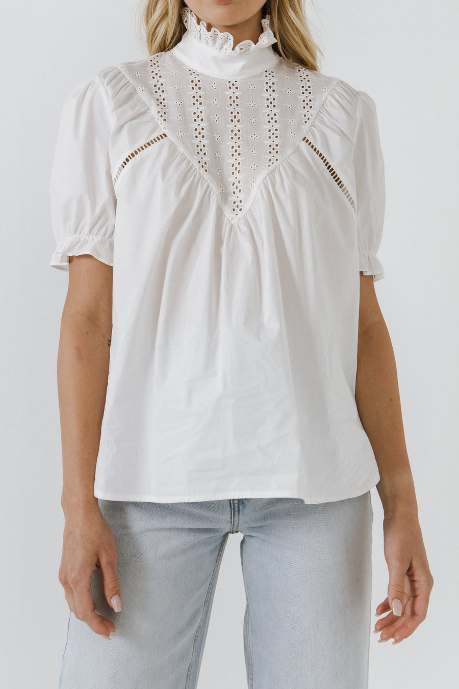 FREE THE ROSES - Short Sleeve Lace Yoke Blouse - SHIRTS & BLOUSES available at Objectrare