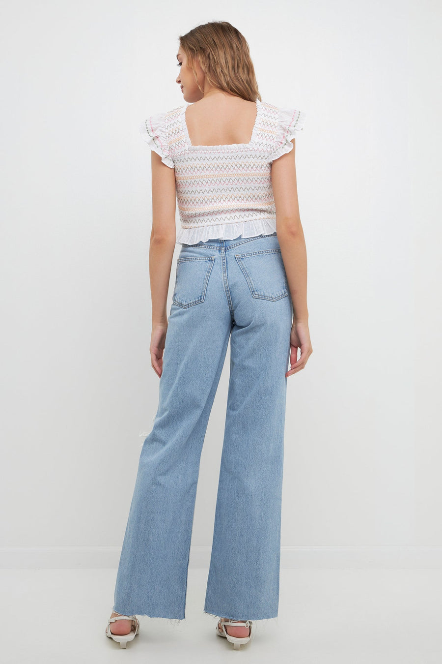 FREE THE ROSES - Smocked Multi Color Embroidered Crop Top - TOPS available at Objectrare