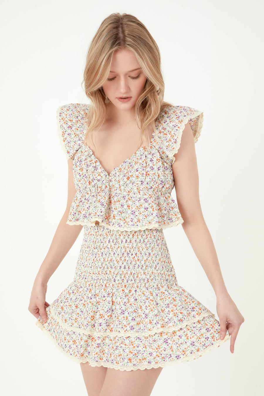 FREE THE ROSES - Embroidered Ruffled Bandeau Top - TOPS available at Objectrare