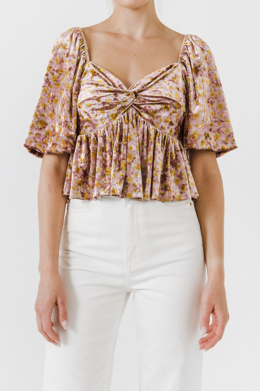 FREE THE ROSES - Floral Velvet Twisted Babydoll Top - TOPS available at Objectrare