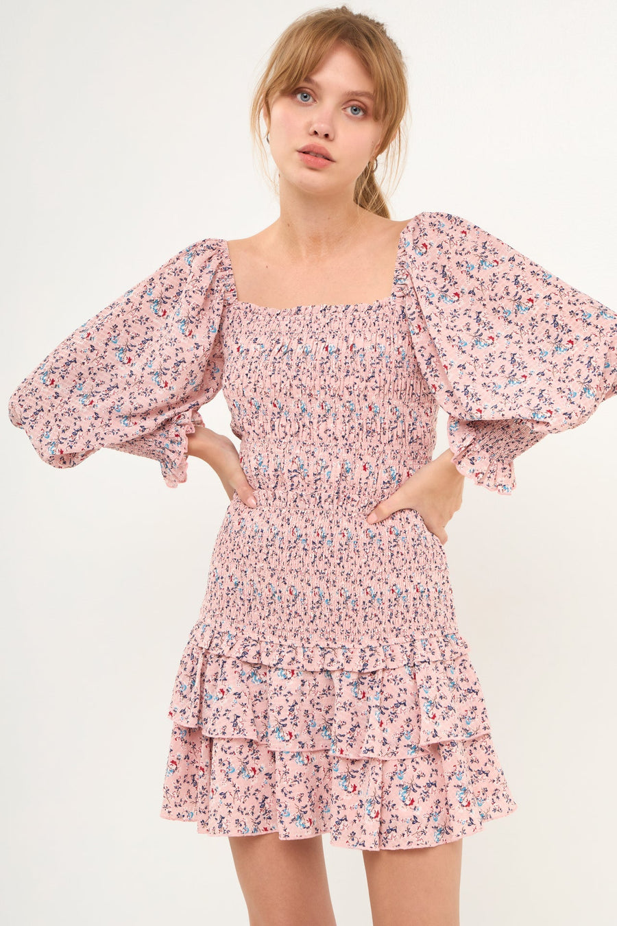 FREE THE ROSES - Floral Smocked Long Sleeve Top - TOPS available at Objectrare