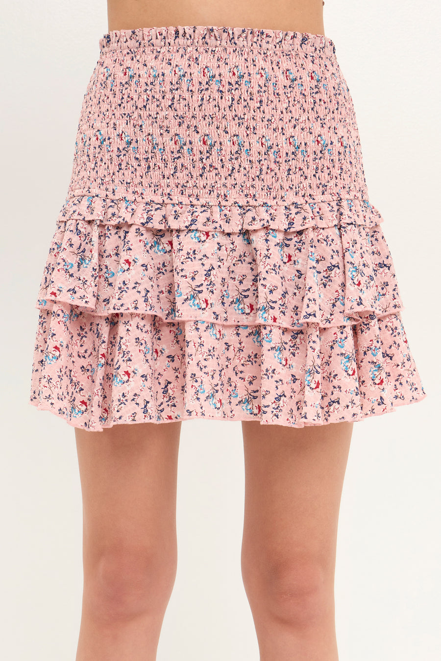 Smocked Textured Floral Tiered Mini Skirt