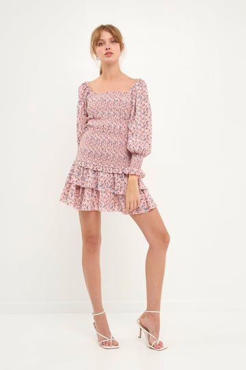 FREE THE ROSES - Smocked Textured Floral Tiered Mini Skirt - SKIRTS available at Objectrare