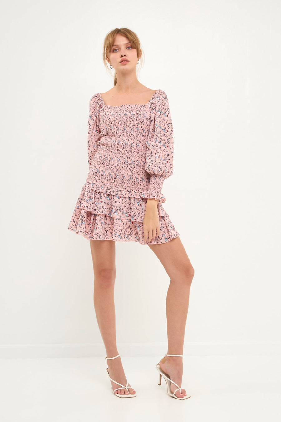 FREE THE ROSES - Smocked Textured Floral Tiered Mini Skirt - SKIRTS available at Objectrare
