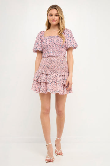 FREE THE ROSES - Puff Sleeve Smocked Floral Bandeau - TOPS available at Objectrare