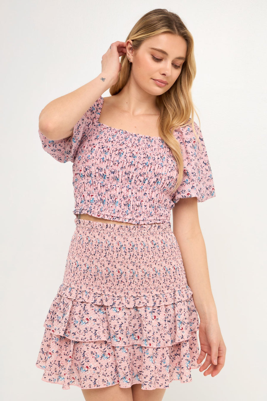 FREE THE ROSES - Puff Sleeve Smocked Floral Bandeau - TOPS available at Objectrare