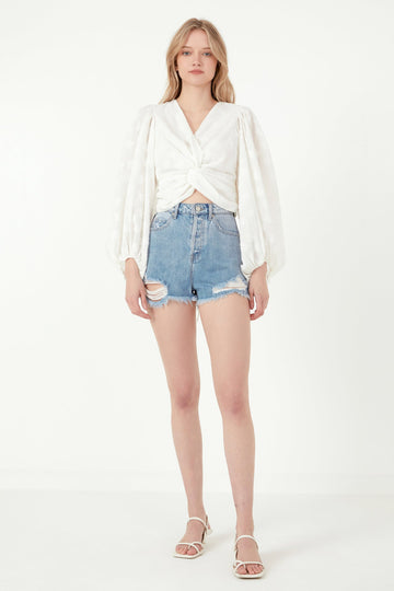 FREE THE ROSES - Floral Embroidered Twist Long Sleeve Top - TOPS available at Objectrare