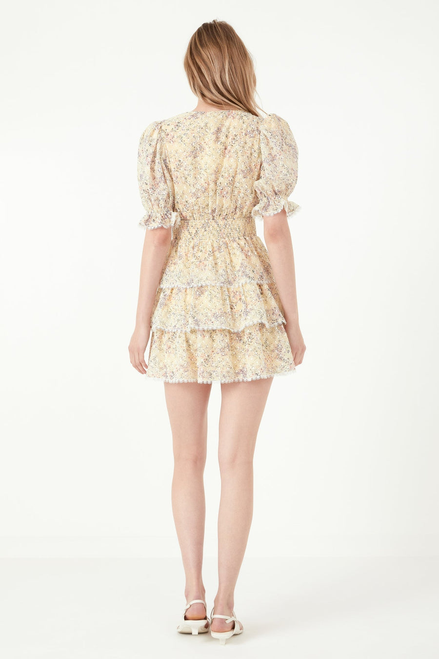 FREE THE ROSES - Embroidered Chiffon Tiered Front Bow Tie Mini Dress - DRESSES available at Objectrare