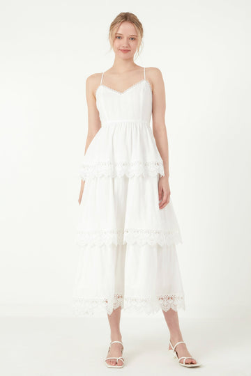 FREE THE ROSES - Floral Lace Tiered Trim Maxi Dress - DRESSES available at Objectrare