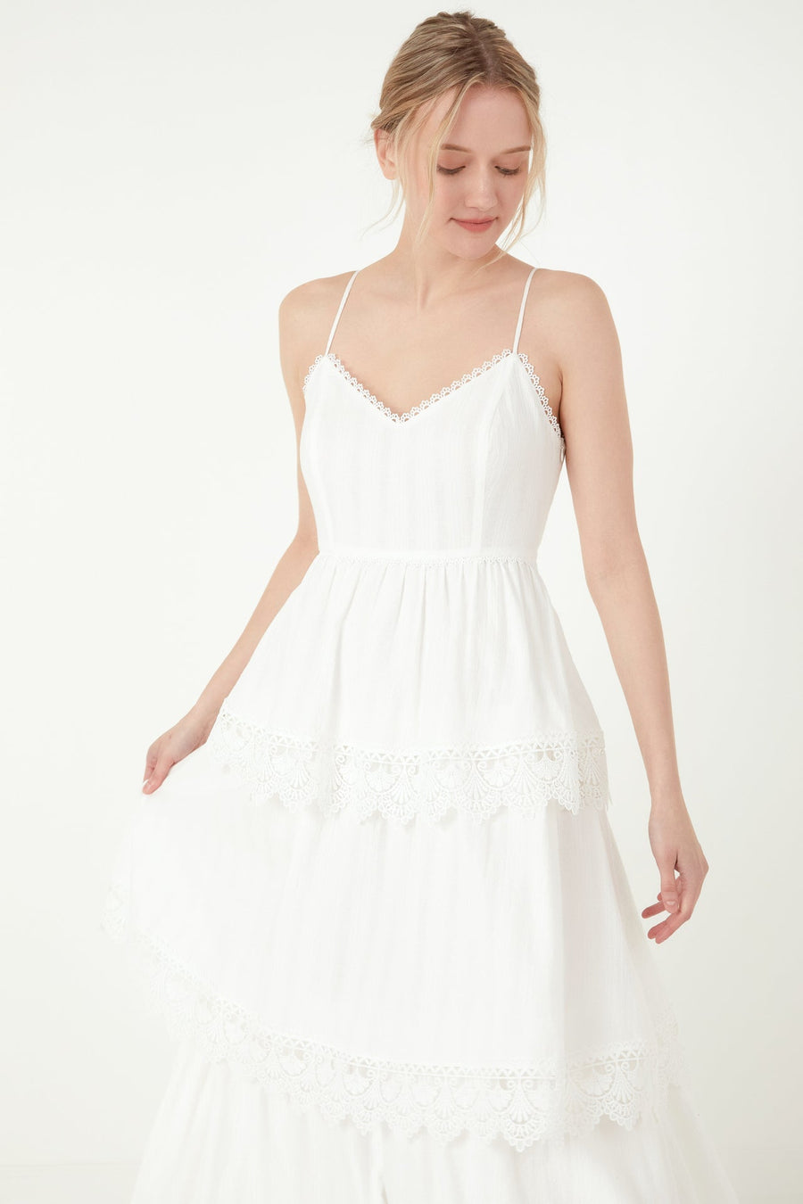 FREE THE ROSES - Floral Lace Tiered Trim Maxi Dress - DRESSES available at Objectrare