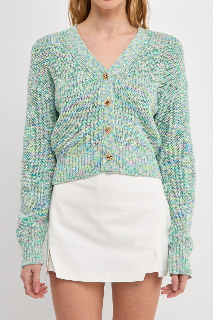 FREE THE ROSES - Heart Accent Button Multi Sweater - SWEATERS & KNITS available at Objectrare