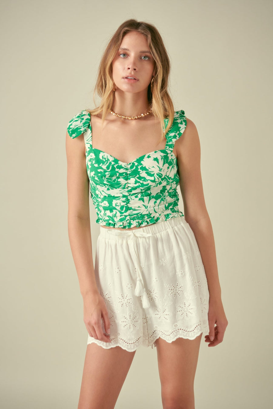 FREE THE ROSES - Floral Ruched Bow Tie Top - TOPS available at Objectrare