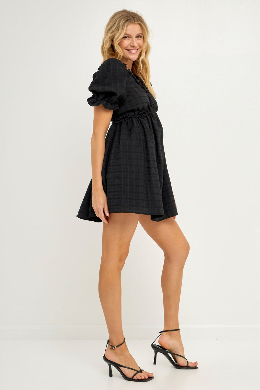 FREE THE ROSES - Double Ruffled Band Mini Puff Sleeve Dress - DRESSES available at Objectrare